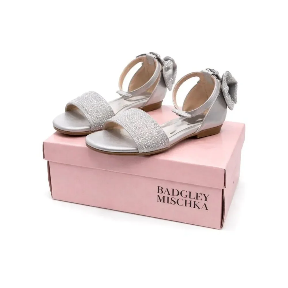 Badgley Mischka Kids Ericka Flat Sandal Rhinestone Bow Dress Shoes Girls 13